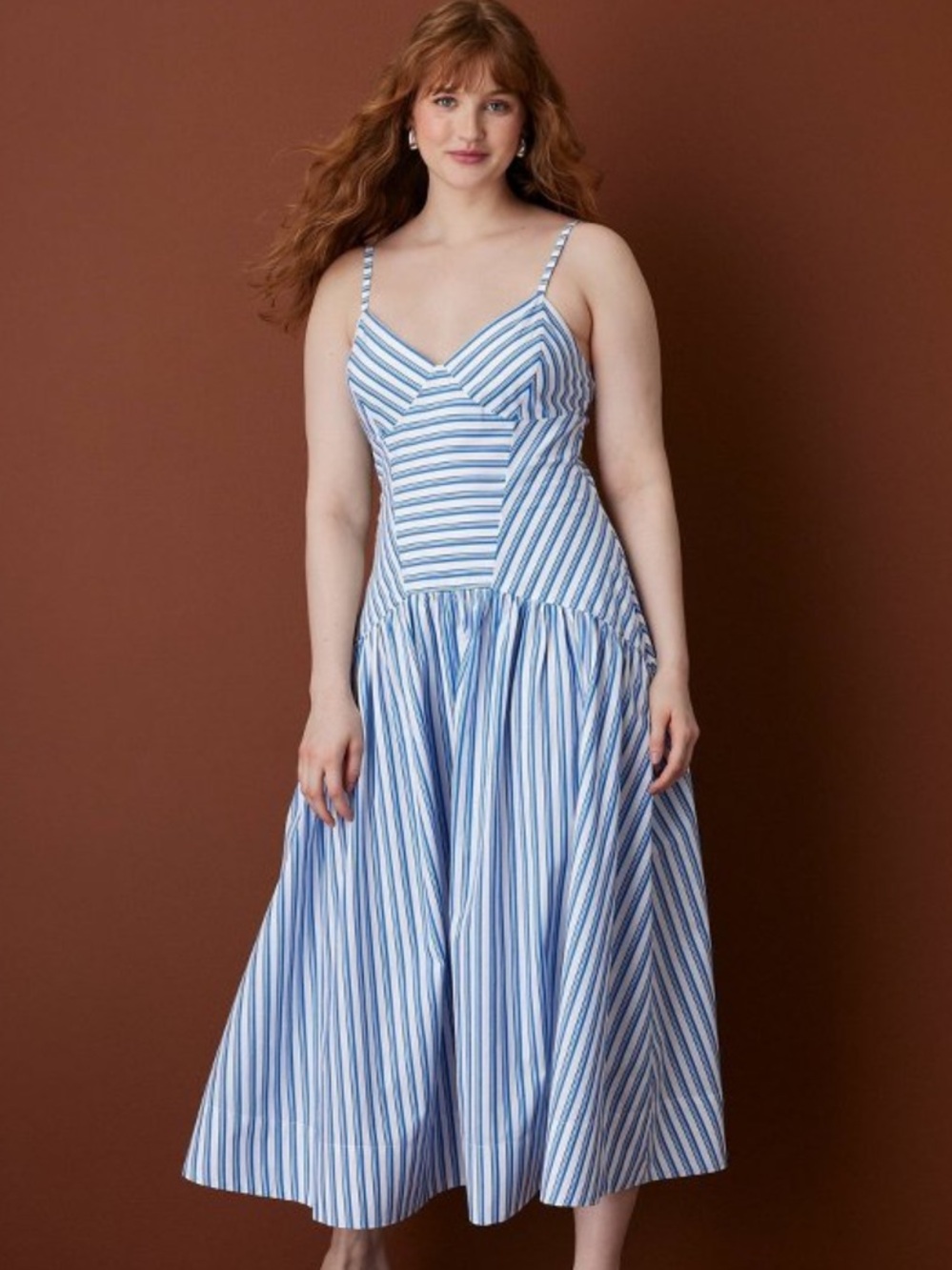 Rosie Assoulin Blue and White Striped Maxi Dress